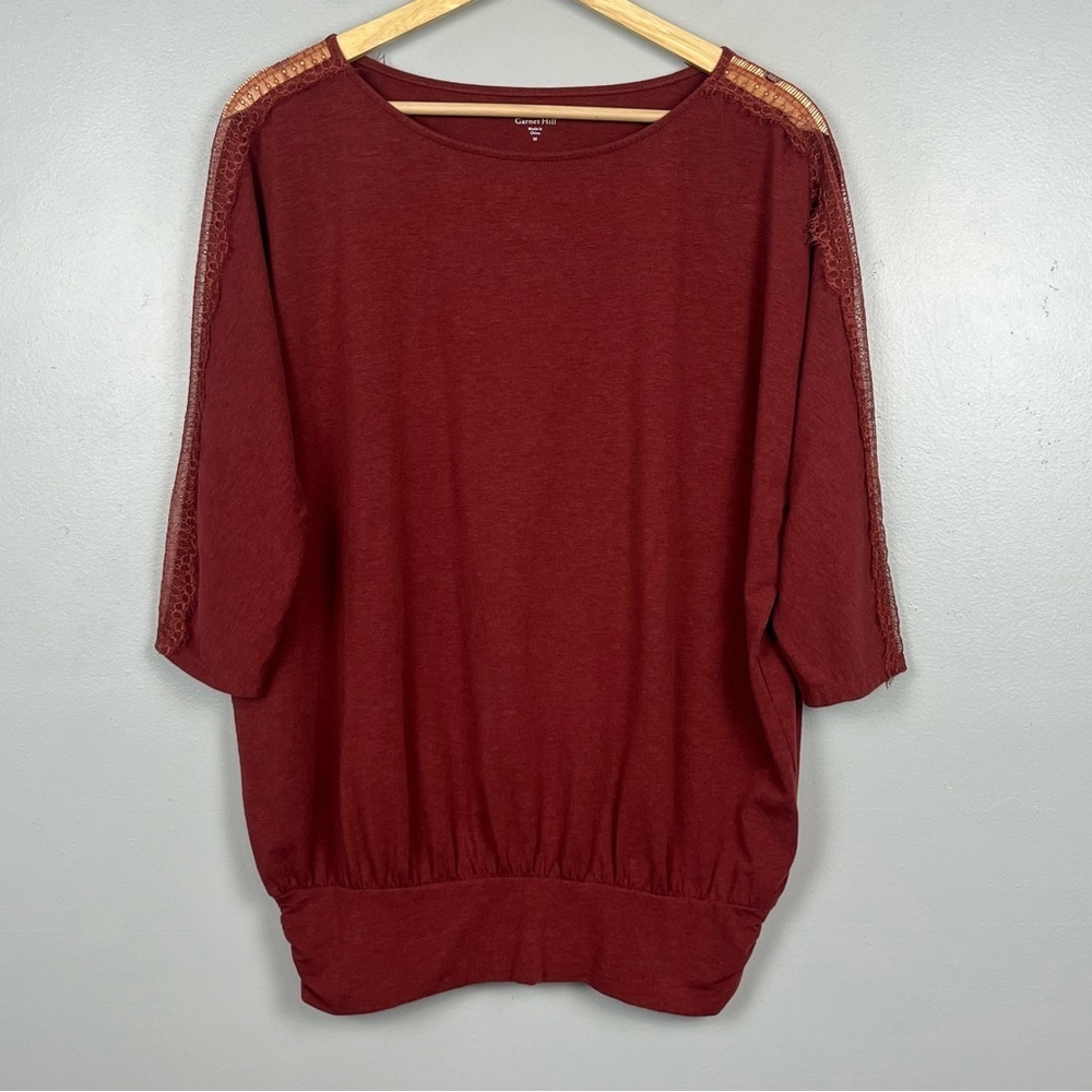 Garnet Hill rust organic cotton tencel dolman sleeve eyelash lash blouse, medium